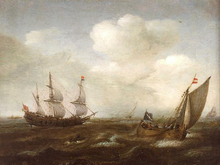 VROOM, Hendrick Cornelisz. A Dutch Ship and a Kaag in a Fresh Breeze